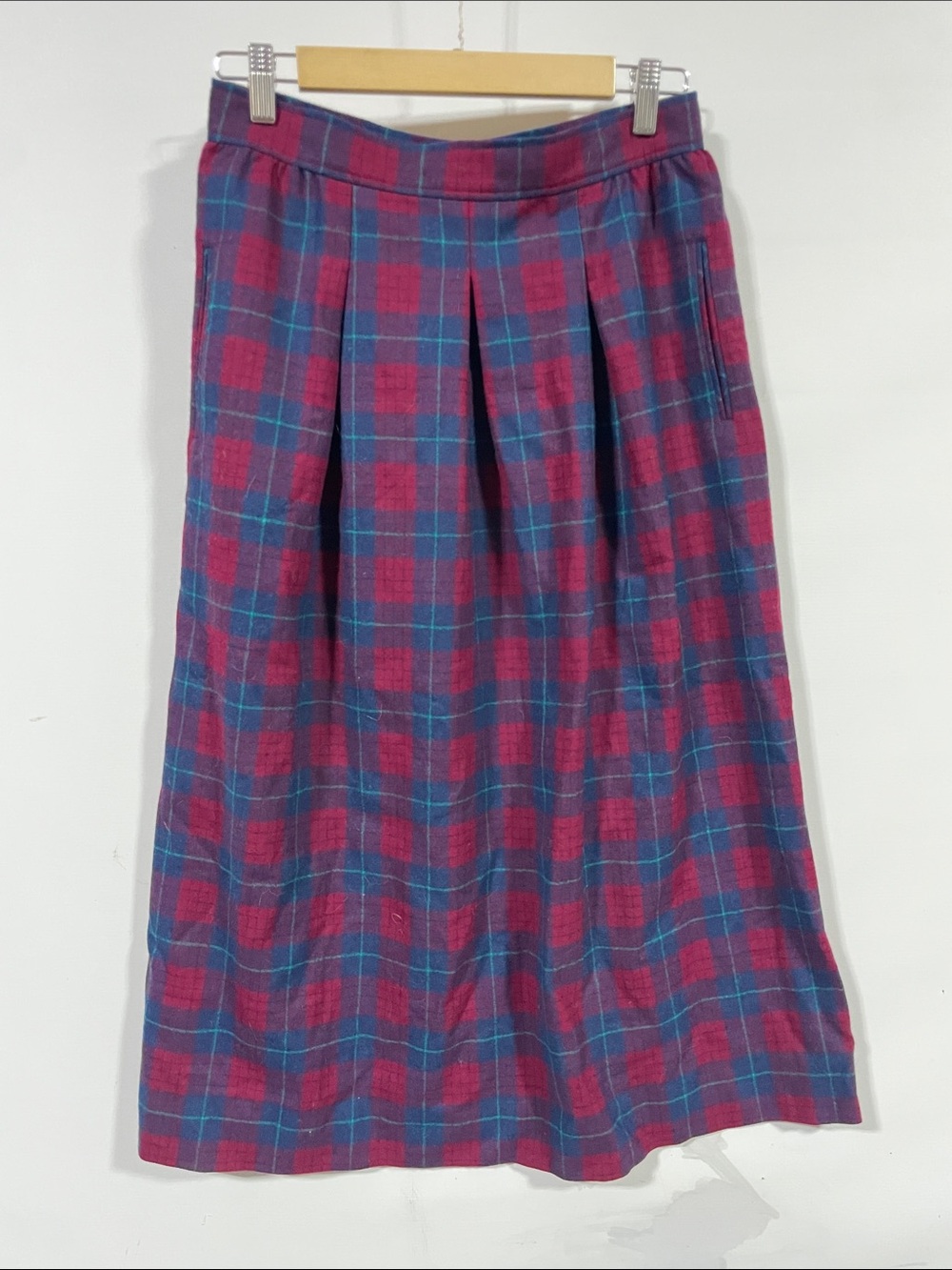 Pendleton Plaid Midi Skirt in Magenta and Teal